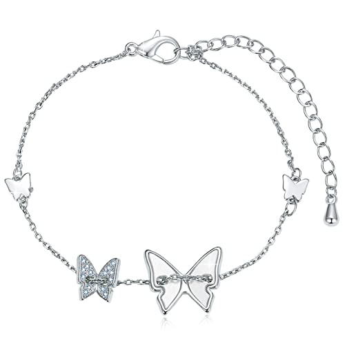 Cosie Lily Pulsera de Plata de Ley 925 Para Mujer con Cristal de Mariposa de Austria, Cumpleaños Regalo de Joyería para Mujeres Niñas Novia