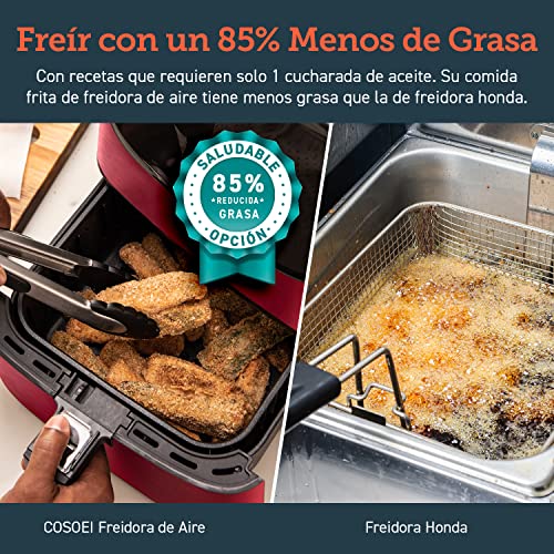COSORI Freidora sin Aceite 5.5 L, freidora aire caliente con 11 programas, 100 recetas en español, con función Mantener Caliente, pantalla LED táctil, temporizador, 1700 W, roja