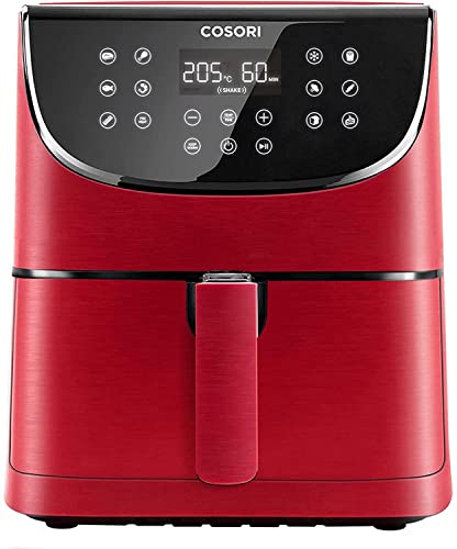 COSORI Freidora sin Aceite 5.5 L, freidora aire caliente con 11 programas, 100 recetas en español, con función Mantener Caliente, pantalla LED táctil, temporizador, 1700 W, roja
