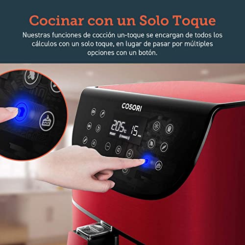 COSORI Freidora sin Aceite 5.5 L, freidora aire caliente con 11 programas, 100 recetas en español, con función Mantener Caliente, pantalla LED táctil, temporizador, 1700 W, roja