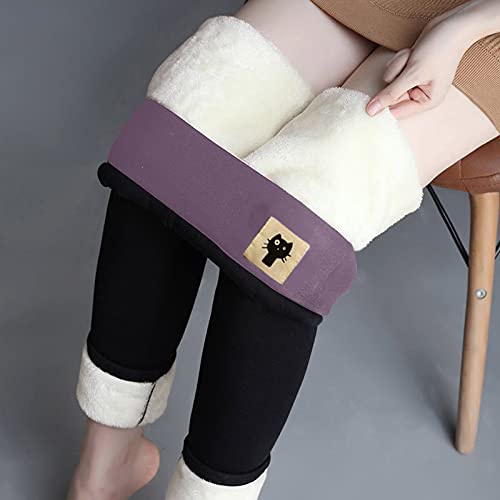 COTTNY Pantalones térmicos gruesos de cintura alta para mujer con forro polar cálido para invierno, Negro, L