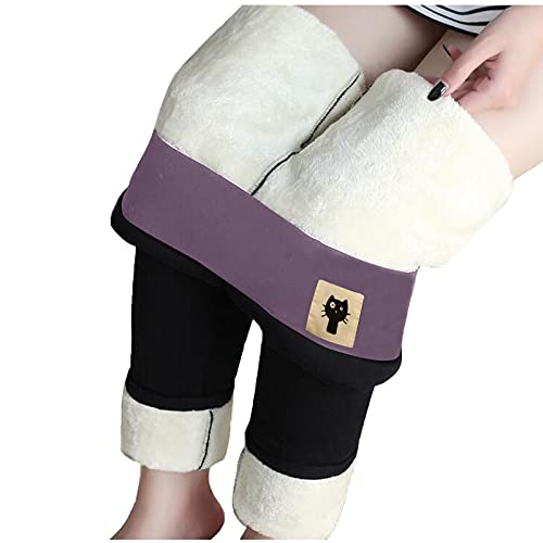 COTTNY Pantalones térmicos gruesos de cintura alta para mujer con forro polar cálido para invierno, Negro, L