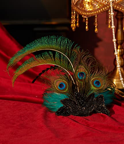 Coucoland Horquillas para el pelo de los años 20, con plumas de pavo real, elegante, estilo años 20, para disfraz, charlestón, Stil 1 - Pfau, Talla única