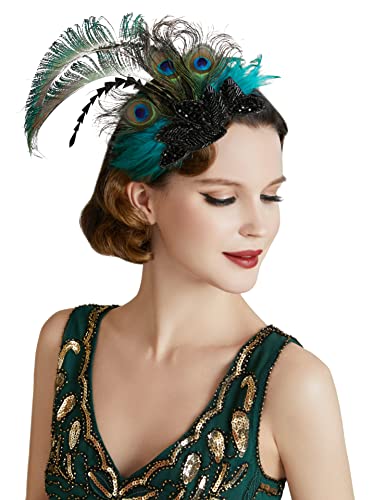 Coucoland Horquillas para el pelo de los años 20, con plumas de pavo real, elegante, estilo años 20, para disfraz, charlestón, Stil 1 - Pfau, Talla única