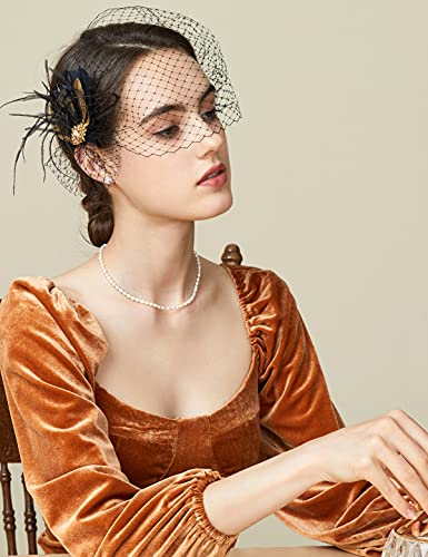 Coucoland Tocado de plumas de los años 20, para bodas, novias, elegantes, para mujer, charlestón, Great Gatsby, carnaval, accesorios (estilo 3, negro).
