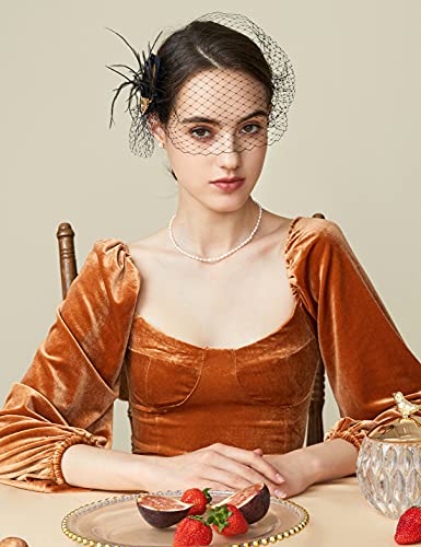 Coucoland Tocado de plumas de los años 20, para bodas, novias, elegantes, para mujer, charlestón, Great Gatsby, carnaval, accesorios (estilo 3, negro).