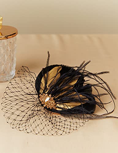 Coucoland Tocado de plumas de los años 20, para bodas, novias, elegantes, para mujer, charlestón, Great Gatsby, carnaval, accesorios (estilo 3, negro).