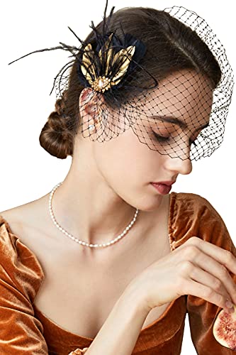 Coucoland Tocado de plumas de los años 20, para bodas, novias, elegantes, para mujer, charlestón, Great Gatsby, carnaval, accesorios (estilo 3, negro).