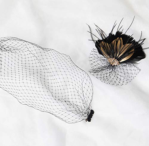 Coucoland Tocado de plumas de los años 20, para bodas, novias, elegantes, para mujer, charlestón, Great Gatsby, carnaval, accesorios (estilo 3, negro).