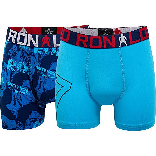 CR7 CRISTIANO RONALDO - Boys - Bóxers para niños - Todo sobreimpreso - Pack de 2 - Azul/Turquesa - 134-140cm, 7-9 años