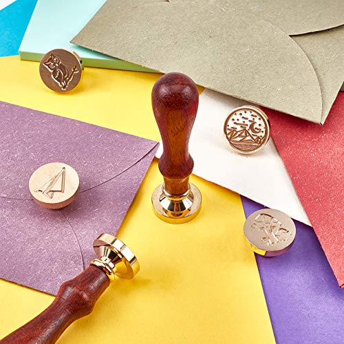 CRASPIRE Juego de Sellos de Cera para Sellar 6 Pieza Sellos de Cera para Sellar Cabezas de Latón 2 Piezas Mango de Madera Serie de Patrones Mixtos Juego de Sellos de Latón Retro de 25 mm Extraíble