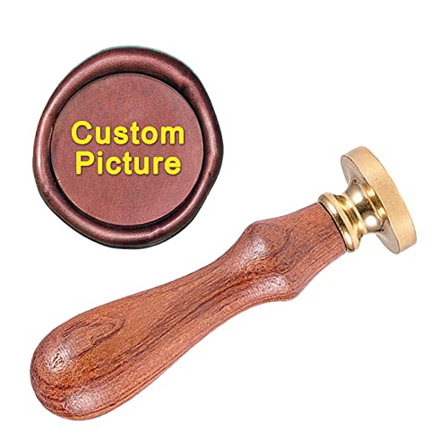 CRASPIRE Sello de cera personalizado, sello de cera de sellado redondo personalizado Logo Design Foto grabado 20mm mango madera latón redondo cabeza sello sello