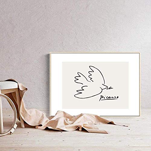 Crazystore Impresión de Lienzo 20x30cm sin Marco Carteles e Impresiones de la Paloma de la Paz Picasso Matisse Dibujo Lineal imágenes en Blanco y Negro para decoración de la Pared del Dormitorio