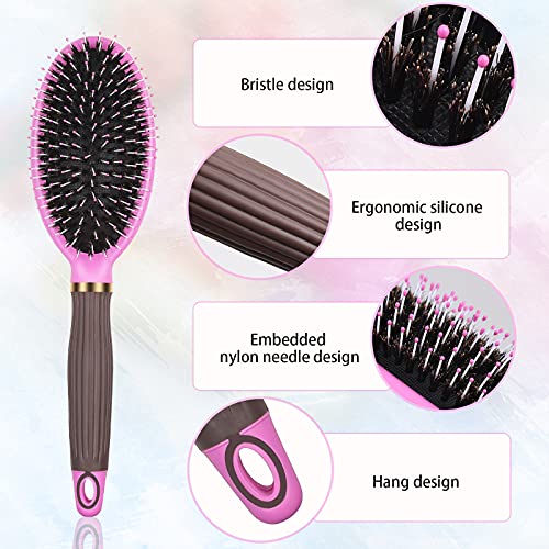 Creamify Cepillo de Cerdas de Jabalí-2 Piezas de Cepillo Cerdas Naturales,Cepillo de Pelo para Mujeres, Hombres y Niños con Cabello Fino, Corto, Seco o Dañado