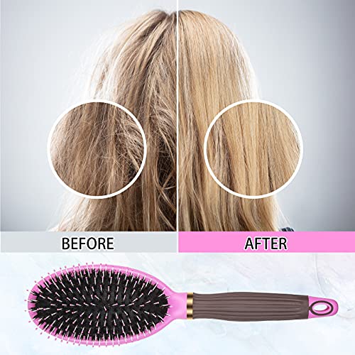 Creamify Cepillo de Cerdas de Jabalí-2 Piezas de Cepillo Cerdas Naturales,Cepillo de Pelo para Mujeres, Hombres y Niños con Cabello Fino, Corto, Seco o Dañado