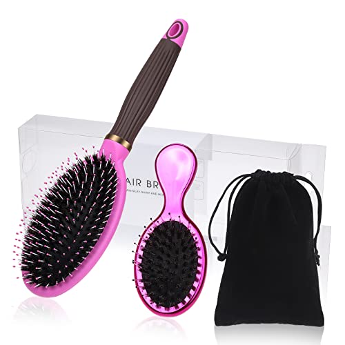 Creamify Cepillo de Cerdas de Jabalí-2 Piezas de Cepillo Cerdas Naturales,Cepillo de Pelo para Mujeres, Hombres y Niños con Cabello Fino, Corto, Seco o Dañado