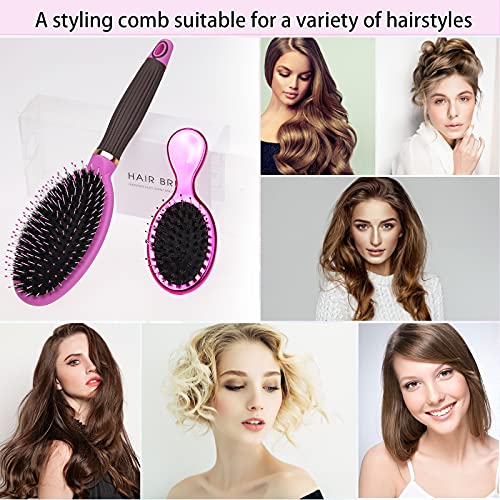 Creamify Cepillo de Cerdas de Jabalí-2 Piezas de Cepillo Cerdas Naturales,Cepillo de Pelo para Mujeres, Hombres y Niños con Cabello Fino, Corto, Seco o Dañado