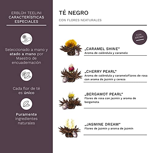 Creano Variación de Flores de Té en un Tamaño de Taza Exclusivo "Florecitas de Té Télini" | 8 Flores de Té de 4 Tipos diferentes (Té negro)