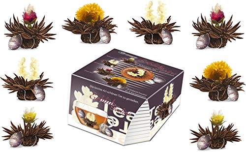 Creano Variación de Flores de Té en un Tamaño de Taza Exclusivo "Florecitas de Té Télini" | 8 Flores de Té de 4 Tipos diferentes (Té negro)