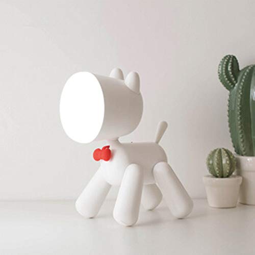 Creative Night Light Table Puppy Lamp Sleep Dormitorio LED Eye Reading Lamp Dormitorio Moda Iluminación Decorativa Dibujos Animados Bebé Niños Niños Regalo,White