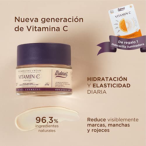 Crema antimanchas facial Iluminadora con Vitamina C y Acido Hialurónico. Crema hidratante facial mujer con 96.60% de ingredientes naturales que reducen las arrugas y líneas de expresión Ardaraz