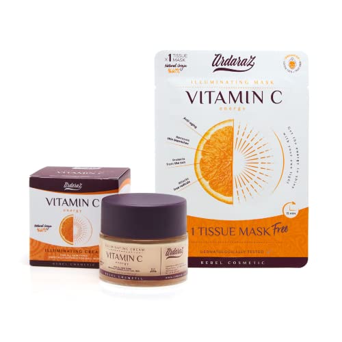 Crema antimanchas facial Iluminadora con Vitamina C y Acido Hialurónico. Crema hidratante facial mujer con 96.60% de ingredientes naturales que reducen las arrugas y líneas de expresión Ardaraz