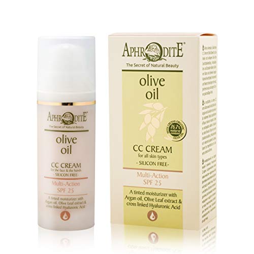 Crema CC de múltiples beneficios de APHRODITE. Crema con color con 25 SPF para protección e hidratación con aceite de argán y vitamina E (50 ml / 1.70 fl oz)