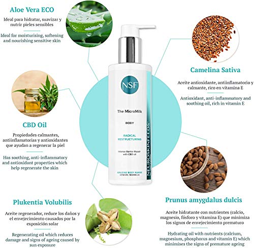 Crema corporal hidratante de absorción rápida para pieles muy secas - Body milk con aloe vera eco, aceite de cannabis, camelina, prunus y plukenetia volubilis - Beauty Shortlist Awards 2021 Winner