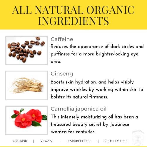 Crema de ojos con cafeína y ginseng para ojeras, hinchazón y arrugas y bolsas rughe - Tratamiento antienvejecimiento para bolsas debajo de los ojos y líneas finas - Formulado en San Francisco