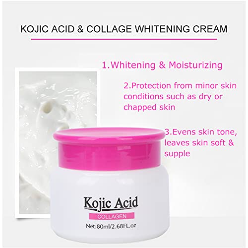 Crema hidratante, ácido kójico Crema blanqueadora facial Crema facial de colágeno Crema hidratante nutritiva para el rostro, para pieles secas a muy secas 80ml