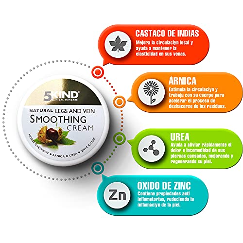 Crema natural calmante y suavizante de venas varicosas de 5Kind - Crema de tratamiento de venas varicosas y arañas vasculares para mejorar la circulación sanguínea de las piernas cansadas - 200ml
