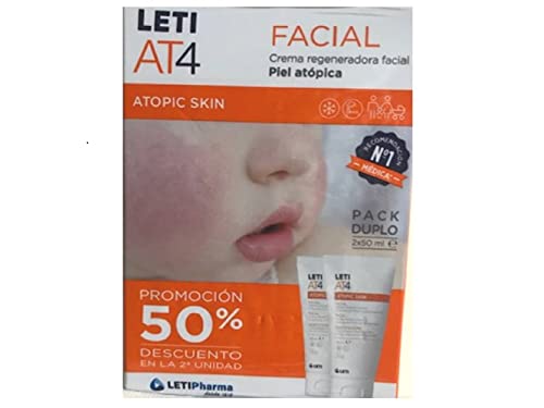 Crema regeneradora facial Piel atópica. LETI AT4 ATOPIC SKIN. Pack ahorro 50% dto en la 2ª unidad. 2x50 ml (Unico)