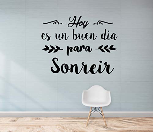 CrisPhy® Frase Vinilo"Hoy es un buen dia para sonreir" Vinilos decorativos, Pegatina frases motivadoras para pared. Pegatinas para decorar habitaciones.Vinilos decorativos frases (Alto 46cm por 60cm)