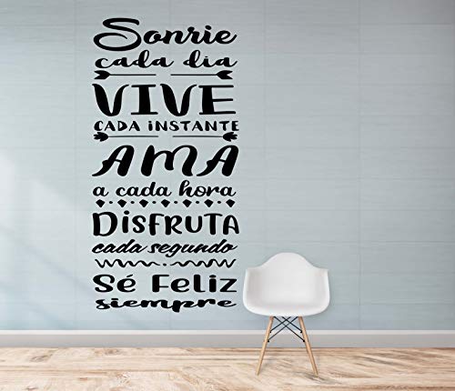CrisPhy® Frase Vinilo"Sonrie cada dia" Vinilos decorativos, Pegatina frases motivadoras para pared. Pegatinas para decorar habitaciones.Vinilos decorativos frases (Alto 60cm pot 30cm)