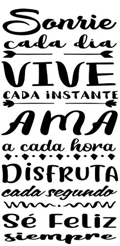 CrisPhy® Frase Vinilo"Sonrie cada dia" Vinilos decorativos, Pegatina frases motivadoras para pared. Pegatinas para decorar habitaciones.Vinilos decorativos frases (Alto 60cm pot 30cm)