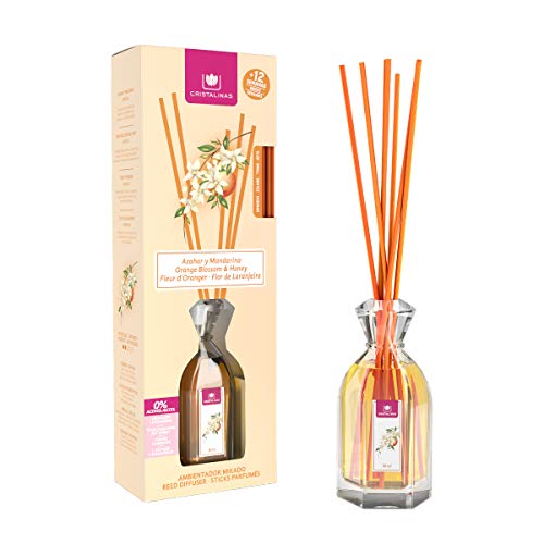 CRISTALINAS. Ambientador Mikado Clásico. Difusor con Varillas de ratán. Formula sin Alcohol. Máxima duración: más de 12 semanas. Capacidad 90ml. Disfruta de tu Aroma Favorito AZAHAR (3x90ml)