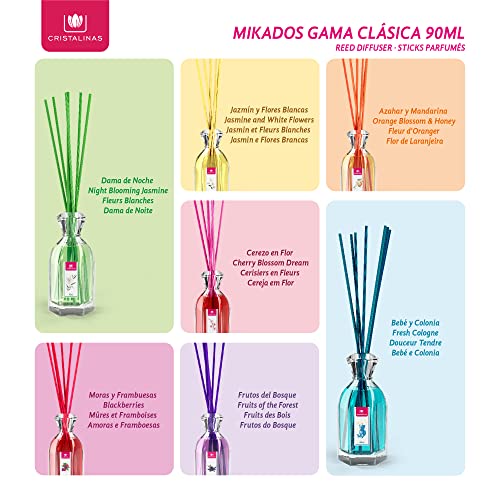 CRISTALINAS. Ambientador Mikado Clásico. Difusor con Varillas de ratán. Formula sin Alcohol. Máxima duración: más de 12 semanas. Capacidad 90ml. Disfruta de tu Aroma Favorito AZAHAR (3x90ml)