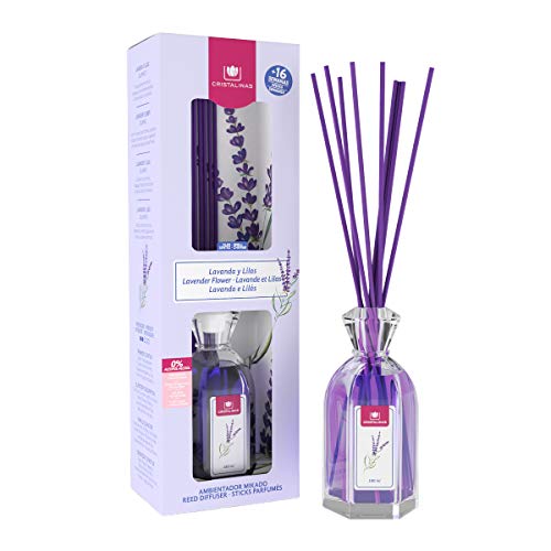 CRISTALINAS. Ambientador Mikado Clásico. Difusor con Varillas de ratán. Formula sin Alcohol. Máxima duración, más de 16 semanas. 180ml de Capacidad. Aroma Lavanda y Lilas. (2x180ml)