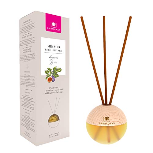 CRISTALINAS. Ambientador Mikado Premium. Difusor esférico con Varillas de ratán. 0% Alcohol.Mas de 4 semanas de duración. 20ml. Aroma Higuera. (3x20ml)