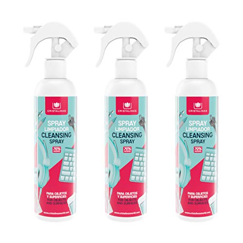 CRISTALINAS Solucion Hydroalcoholica en PISTOLA. Pack de 3 unidades. 70% Alcohol. Etanol Cosmetico. 3x250ml. Limpiador de manos sin aclarado.