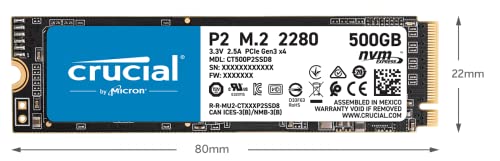 Crucial P2 CT1000P2SSD8 Disco Duro sólido Interno SSD de 1TB, de hasta 2400 MB/s (3D NAND, NVMe, PCIe, M.2)