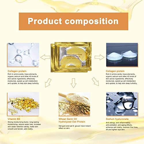 Crystal 24K Gold Powder Gel Máscara de colágeno para ojos, antienvejecimiento, antiarrugas, hidratante para las arrugas debajo de los ojos, eliminar las bolsas de ojos, 25 pares