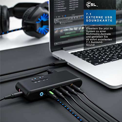 CSL - Tarjeta de Sonido USB 7.1 Externa 8 Canales - Canal 7.1 USB Soundbox - Dynamic 3D Surround Sound - para hasta 8 Altavoces - grabación reproducción simultánea - para Audio analógicos y Digitales