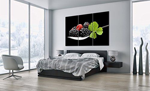 Cuadro sobre vidrio - Impresiones sobre Vidrio - Cuchara frambuesa zarzamora fruta - 165x110cm - Decoracion de Pared - Impresión en Vidrio - Cuadro en vidrio - Cuadro de Cristal - GCE165x110-2202