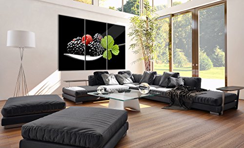 Cuadro sobre vidrio - Impresiones sobre Vidrio - Cuchara frambuesa zarzamora fruta - 165x110cm - Decoracion de Pared - Impresión en Vidrio - Cuadro en vidrio - Cuadro de Cristal - GCE165x110-2202