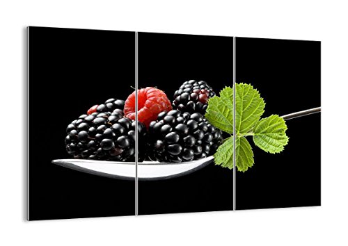 Cuadro sobre vidrio - Impresiones sobre Vidrio - Cuchara frambuesa zarzamora fruta - 165x110cm - Decoracion de Pared - Impresión en Vidrio - Cuadro en vidrio - Cuadro de Cristal - GCE165x110-2202