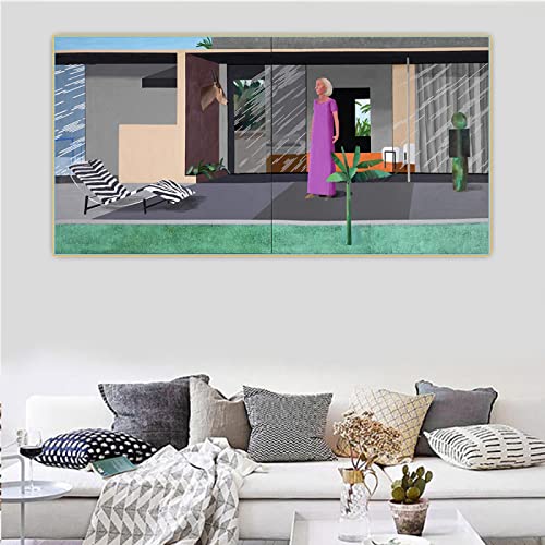 Cuadros al óleo famosa David Hockney ''Beverly Hills Hausfrau'' material impreso. Cuadros de arte de pared de lienzo. Para la decoración del hogar de la sala de estar 70x140cm (28x56in) Sin marco