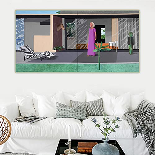 Cuadros al óleo famosa David Hockney ''Beverly Hills Hausfrau'' material impreso. Cuadros de arte de pared de lienzo. Para la decoración del hogar de la sala de estar 70x140cm (28x56in) Sin marco