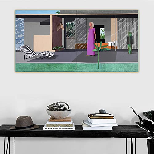 Cuadros al óleo famosa David Hockney ''Beverly Hills Hausfrau'' material impreso. Cuadros de arte de pared de lienzo. Para la decoración del hogar de la sala de estar 70x140cm (28x56in) Sin marco