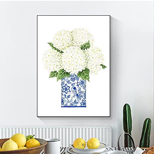 Cuadros Decoracion Gallery Wall Art Picture Poster Trendy Blue and White China Magnolia Hydrangea Prints Chinoiserie Decoración de pared 50x70cm (20x28in) Sin marco